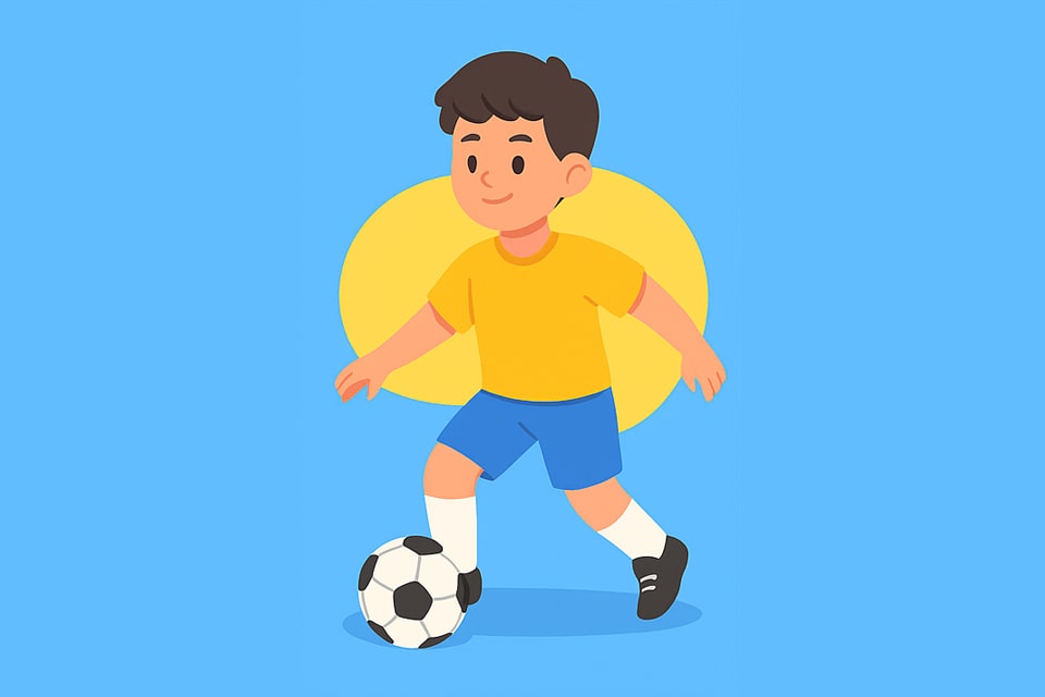 Ilustração de um menino jogando futsal