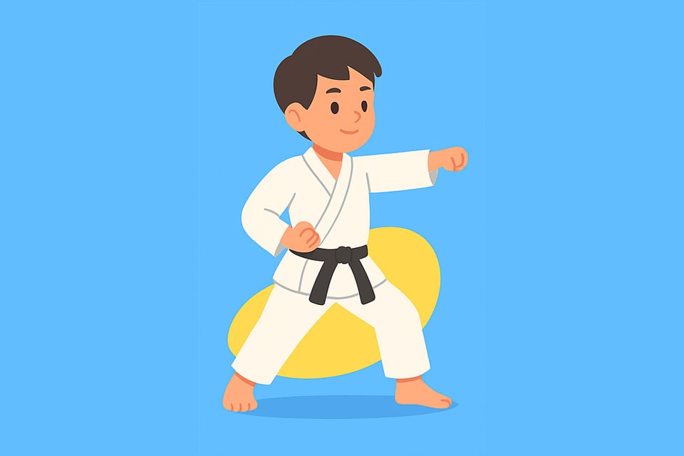 Ilustração de um menino lutando karatê